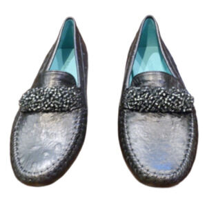 Robert Zur Flats Loafers Shoes Gray Charcoal Metallic Women's Size 7C New